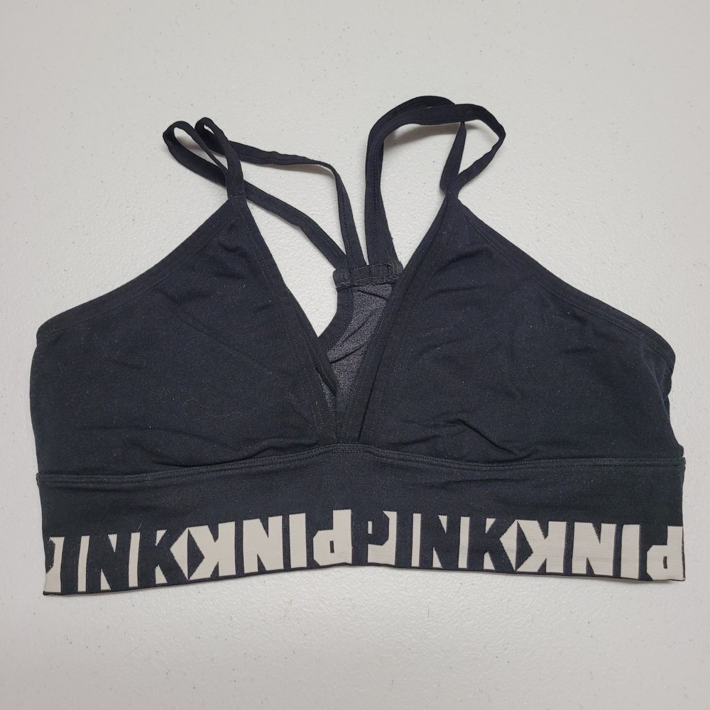 PINK Victoria's Secret Black Strappy Sports Bra Lounge Comfort Size‎ L